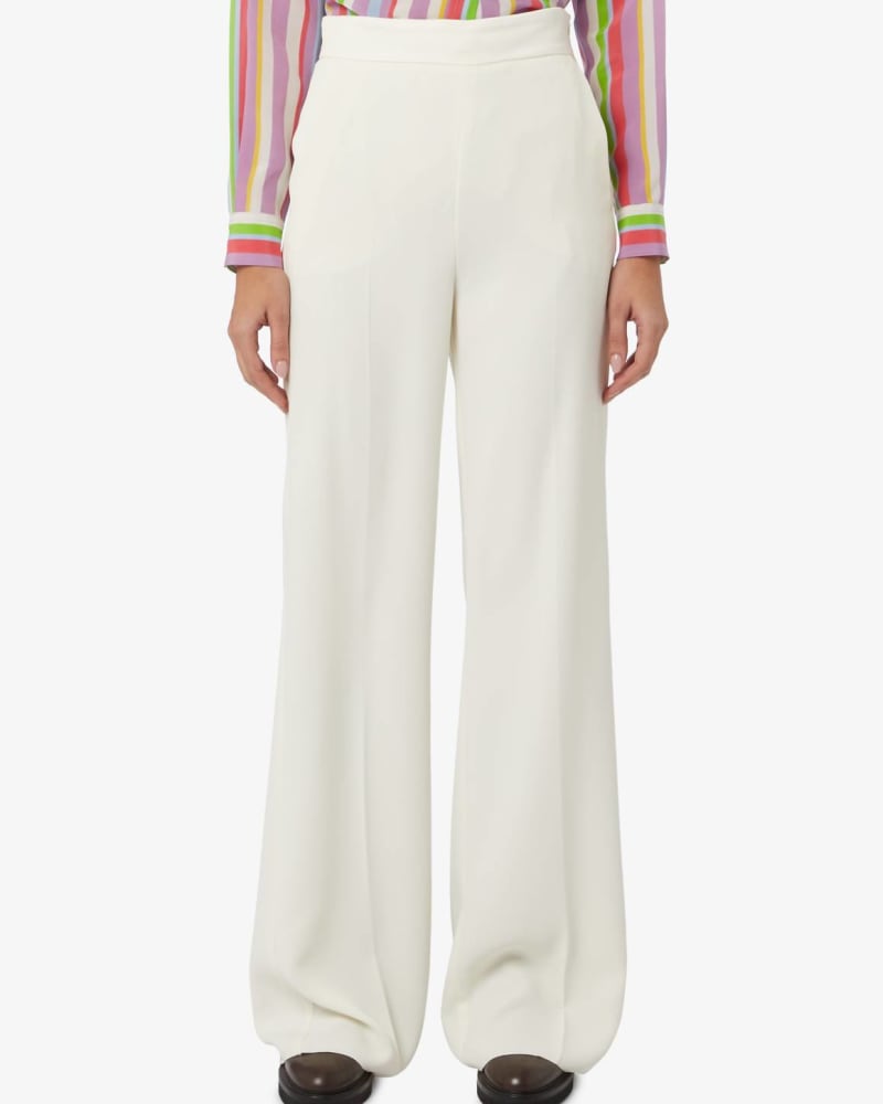 Front of a model wearing a size 10 Plata Full Leg Side Zip Crepe Pant In Wool White in Wool White by MARELLA. | dia_product_style_image_id:358481